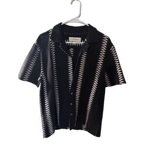 San Francisco Work Shirts Black Patterned Button-Up Shirt Size M